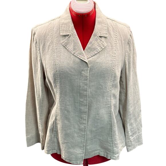 Coldwater Creek Oatmeal Tan Linen Blazer Jacket Women 14 - Picture 1 of 8